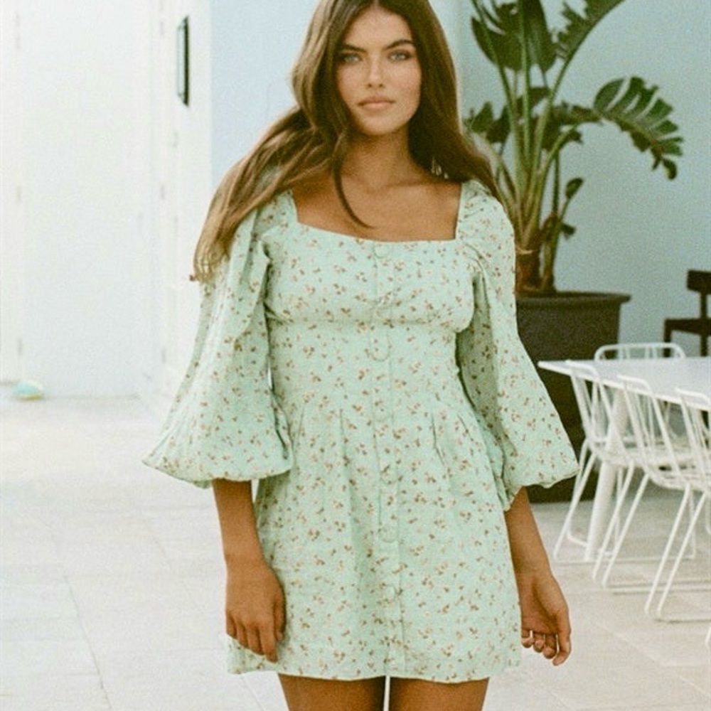 Sabo Tyla Coquette Dress Women’s Size L Square Neck Bavarian Cottage Floral Boho